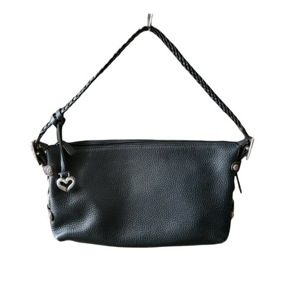 Brighton Handbags - BRIGHTON Black Pebble Leather With Brown Silver Accents Shoulder Bag D551042